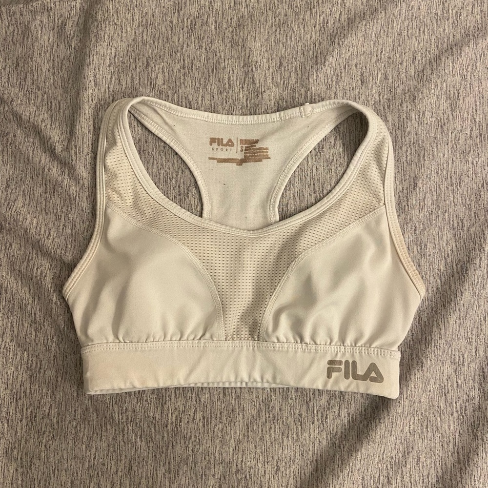 white fila running racerback sports bra